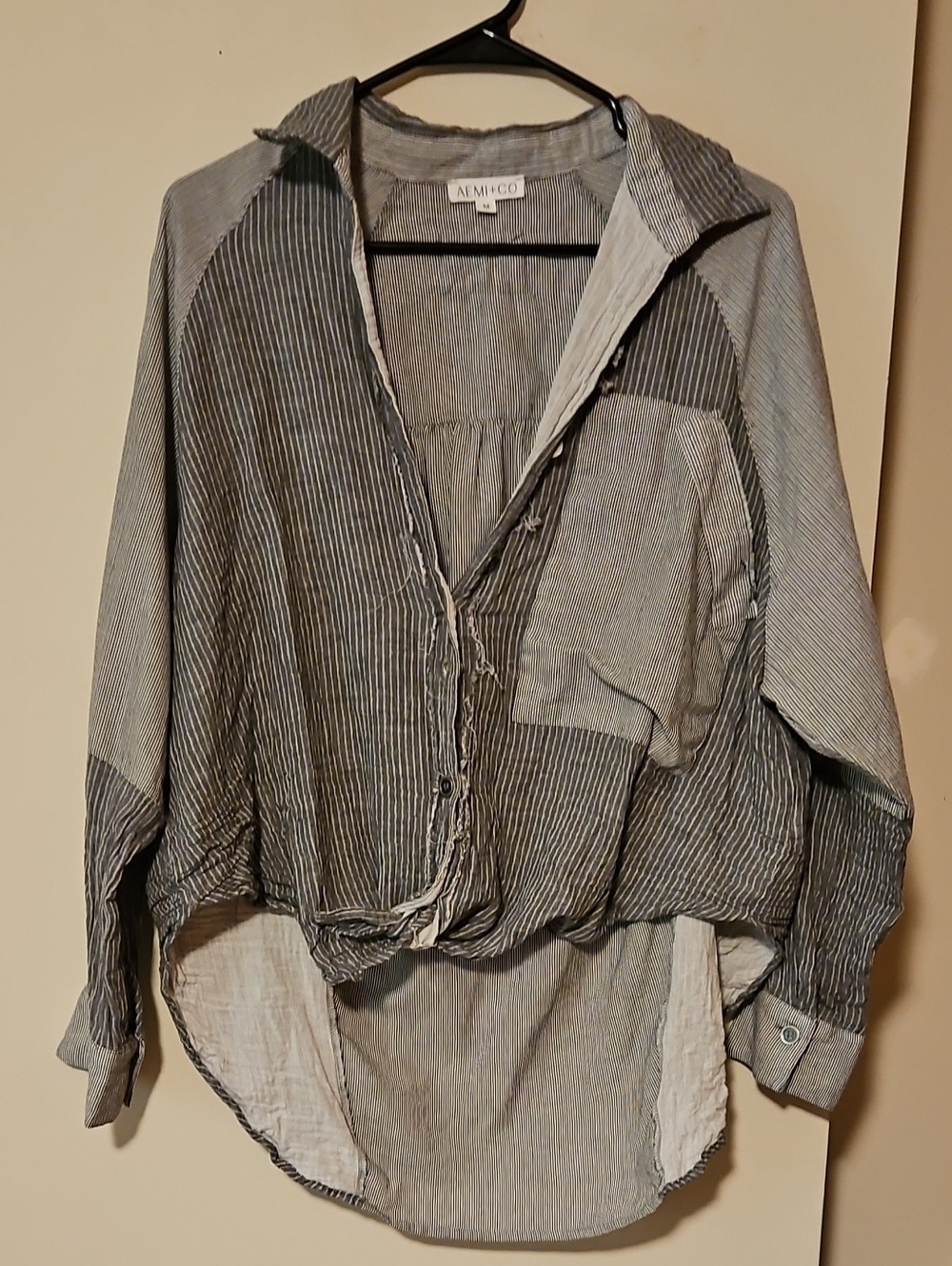 Ami+Co Striped Relaxed Button-Down Shirt in Grey